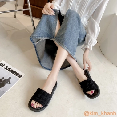 Dép quai vải mềm 1B24 đế cao 3cm họa tiết bèo vuông - đẹp xịn giảm giá 77.350 VND