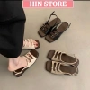 Dép sandal nữ quai hậu đế bệt 3 khuy cài hở mũi Hàn Quốc, hottrend đi chơi, giá 149k