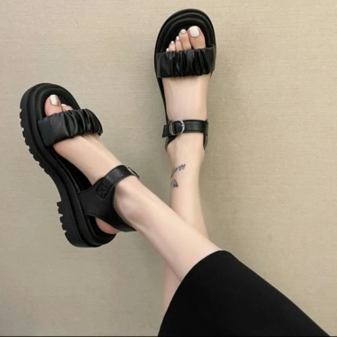 Dép sandal nữ quai nhún đế chiến binh, cao 3-5cm, xinh đi học đi chơi giá 99k