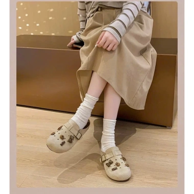 Dép sục nữ da lộn LOVE mũi tròn, chống trơn trượt, 2 màu + tặng 10 charm - 105.621₫