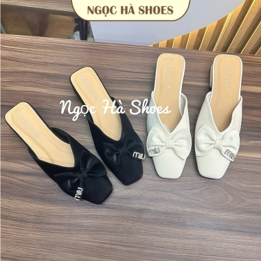 Dép sục nữ Ngọc Hà Shoes đế cao 2cm đính nơ siêu xinh, phong cách nhẹ nhàng tôn dáng 187.500 VND