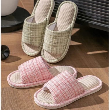 Dép Vải Lanh Kẻ Sọc Xước Cá Tính Vintage – Đế êm dày dặn, chống trơn, 68.000₫