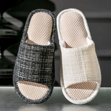 Dép Vải Lanh Kẻ Sọc Xước Cá Tính Vintage – Đế êm dày dặn, chống trơn, 68.000₫