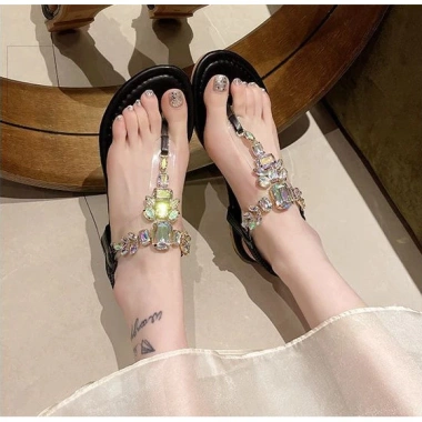 Dép xỏ ngón nữ size 36-43 phong cách Hàn Quốc kim cương giả, chống thấm, phẳng, chống trượt mùa hè