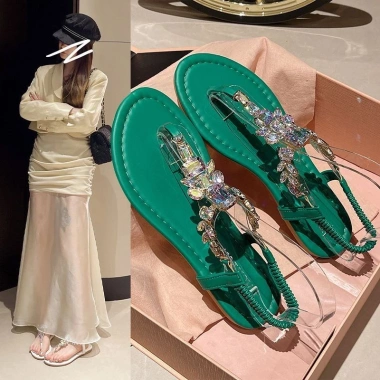 Dép xỏ ngón nữ size 36-43 phong cách Hàn Quốc kim cương giả, chống thấm, phẳng, chống trượt mùa hè
