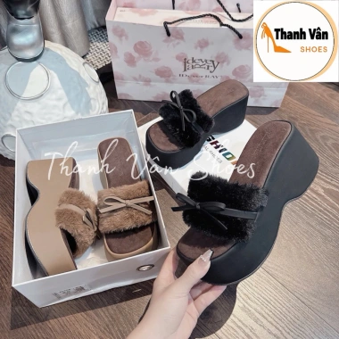 Dép xuồng bánh mì quai lông phối nơ cao 7 phân, 4 màu - giá ưu đãi 210.000 VND 4 Dép xuồng bánh mì quai lông phối nơ cao 7 phân, 4 màu - giá ưu đãi 210.000 VND 4