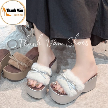 Dép xuồng bánh mì quai lông phối nơ cao 7 phân, 4 màu - giá ưu đãi 210.000 VND 7 Dép xuồng bánh mì quai lông phối nơ cao 7 phân, 4 màu - giá ưu đãi 210.000 VND 7