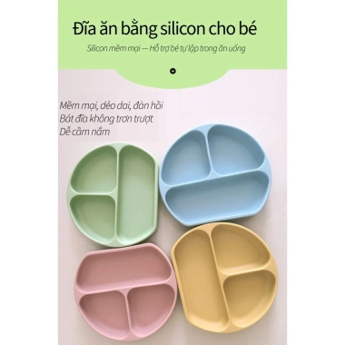 Đĩa ăn dặm 3 ngăn Silicon chống trượt - An toàn, tiện lợi, giá chỉ 49.000₫ 2
