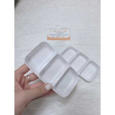 Dĩa Chấm 3 Ngăn C105 Trắng - Melamine Fataco Dày Dặn, Dĩa Mắm Muối Tiêu 13,000₫