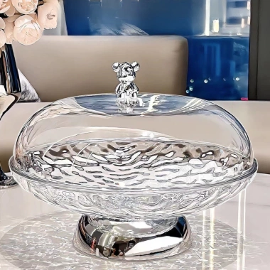 Đĩa đựng trái cây trong suốt kèm nắp đậy, khay hoa quả Tết, có khe thoát nước 2