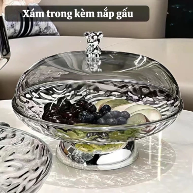 Đĩa đựng trái cây trong suốt kèm nắp đậy, khay hoa quả Tết, có khe thoát nước 7