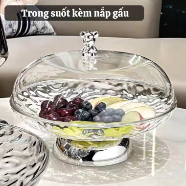 Đĩa đựng trái cây trong suốt kèm nắp đậy, khay hoa quả Tết, có khe thoát nước 10