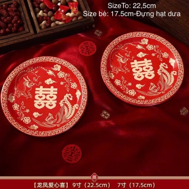Đĩa giấy dùng một lần đỏ sang trọng cho tiệc cưới, lễ đính hôn, trái cây khô & kẹo - giảm giá 35k 2
