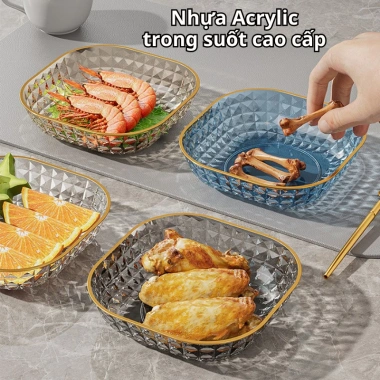 Đĩa Nhựa Acrylic Trong Suốt Viền Vàng Cao Cấp – Đựng Hoa Quả, Bánh Kẹo Trang Trí, Giá 39.900₫ 4