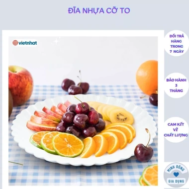 Đĩa nhựa cỡ to bày hoa quả, ngũ quả, đồ ăn lẩu, kiểu loe sâu lòng, trắng sứ Việt Nhật 30-35cm giá ưu đãi 45.000 VND