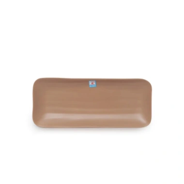 Đĩa nhựa dài chữ nhật 38cm melamine Fataco dày, màu nhám ngói, an toàn khi dùng