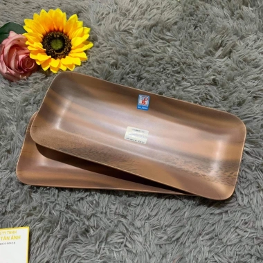 Đĩa nhựa dài chữ nhật 38cm melamine Fataco dày, màu nhám ngói, an toàn khi dùng