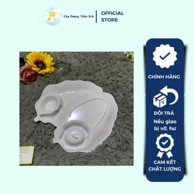 Dĩa Nhựa Fataco Hình Lá Ngăn Chấm Melamine Đen Dày Dặn, Màu Trắng - Giá 27.000 VNĐ