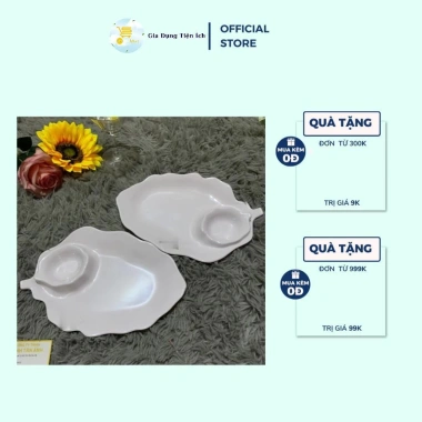 Dĩa Nhựa Fataco Hình Lá Ngăn Chấm Melamine Đen Dày Dặn, Màu Trắng - Giá 27.000 VNĐ
