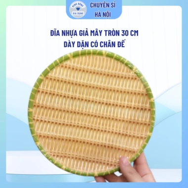 Đĩa nhựa giả mây tre đan tròn 30cm - Chân đế, phù hợp cho hoa quả, chỉ 15.000₫