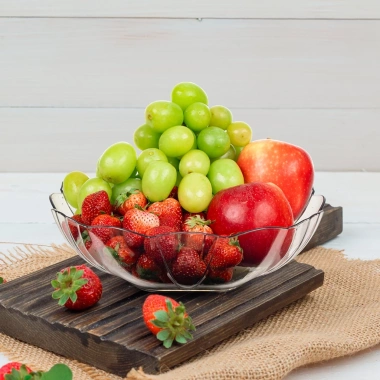 Đĩa nhựa hoa 6 cánh giả thuỷ tinh Hokori trong suốt - Đựng hoa quả, salad, 45k