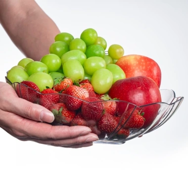 Đĩa nhựa hoa 6 cánh giả thuỷ tinh Hokori trong suốt - Đựng hoa quả, salad, 45k