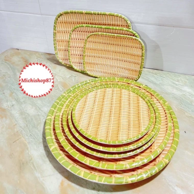 Đĩa nhựa phíp giả mây đan tre dày đẹp Tròn Vuông Chữ nhật có chân đủ size cho hoa quả bún đậu 17.550đ 2