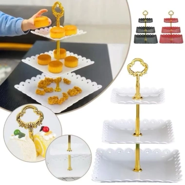 Đĩa nhựa trắng 3 tầng vuông sang trọng - Đựng bánh kẹo, hoa quả - Giá 59.000đ khuyến mãi giảm sâu