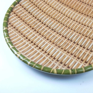Đĩa phíp giả mây tre nhựa, tròn size, có chân đế cho hoa quả, bún, đậu, mắm tôm