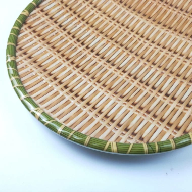 Đĩa phíp giả mây tre nhựa, tròn size, có chân đế cho hoa quả, bún, đậu, mắm tôm