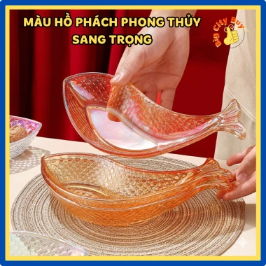 Đĩa Thủy Tinh Cá Song Ngư Hồ Phách Bày Mứt Tết Phong Thủy Quà Biếu Tài Lộc 314DT