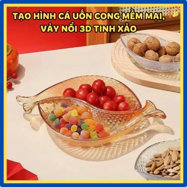 Đĩa Thủy Tinh Cá Song Ngư Hồ Phách Bày Mứt Tết Phong Thủy Quà Biếu Tài Lộc 314DT