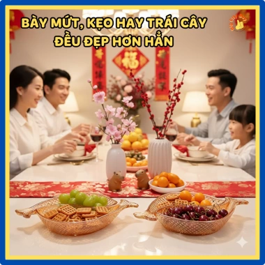 Đĩa Thủy Tinh Cá Song Ngư Hồ Phách Bày Mứt Tết Phong Thủy Quà Biếu Tài Lộc 314DT