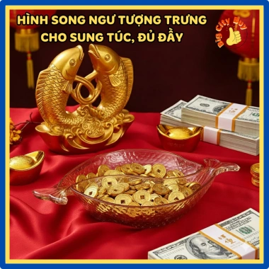 Đĩa Thủy Tinh Cá Song Ngư Hồ Phách Bày Mứt Tết Phong Thủy Quà Biếu Tài Lộc 314DT