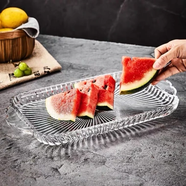 Đĩa thủy tinh DELISOGA chữ nhật cao cấp – khay úp cốc, đựng hoa quả, giảm giá 129k