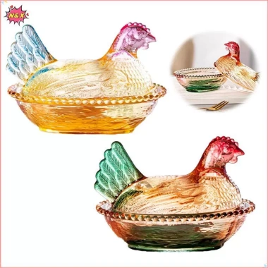 Đĩa thủy tinh N và X Hen On Nest - Đĩa kẹo pha lê nắp, bát gà mái, giảm giá