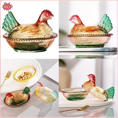 Đĩa thủy tinh N và X Hen On Nest - Đĩa kẹo pha lê nắp, bát gà mái, giảm giá