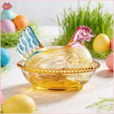 Đĩa thủy tinh N và X Hen On Nest - Đĩa kẹo pha lê nắp, bát gà mái, giảm giá
