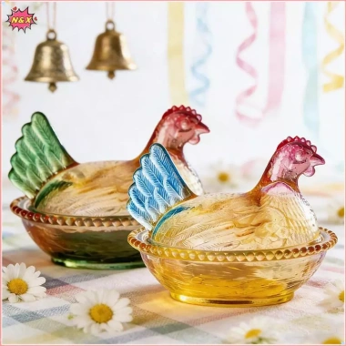 Đĩa thủy tinh N và X Hen On Nest - Đĩa kẹo pha lê nắp, bát gà mái, giảm giá