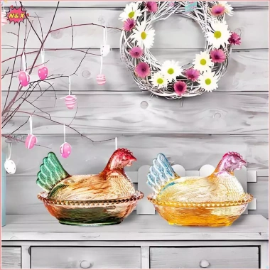 Đĩa thủy tinh N và X Hen On Nest - Đĩa kẹo pha lê nắp, bát gà mái, giảm giá 8 Đĩa thủy tinh N và X Hen On Nest - Đĩa kẹo pha lê nắp, bát gà mái, giảm giá 8
