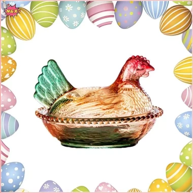 Đĩa thủy tinh N và X Hen On Nest - Đĩa kẹo pha lê nắp, bát gà mái, giảm giá