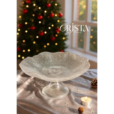 Đĩa trang trí chân bồng vân lưới 24cm trong suốt - ánh bạc - ánh vàng, hoàn hảo cho trái cây tết đẹp