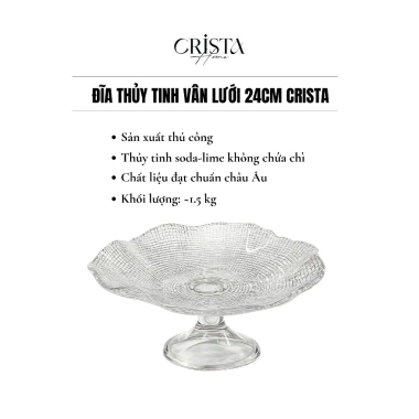 Đĩa trang trí chân bồng vân lưới 24cm trong suốt - ánh bạc - ánh vàng, hoàn hảo cho trái cây tết đẹp