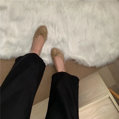DIAIRIZ Giày Búp Bê Phẳng Dongdaemun Size 35-40 Miệng Nông Mũi Tròn Bow 4 Màu 7