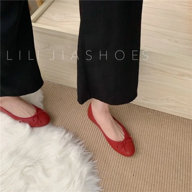 DIAIRIZ Giày Búp Bê Phẳng Dongdaemun Size 35-40 Miệng Nông Mũi Tròn Bow 4 Màu 8