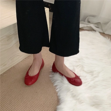 DIAIRIZ Giày Búp Bê Phẳng Dongdaemun Size 35-40 Miệng Nông Mũi Tròn Bow 4 Màu 9