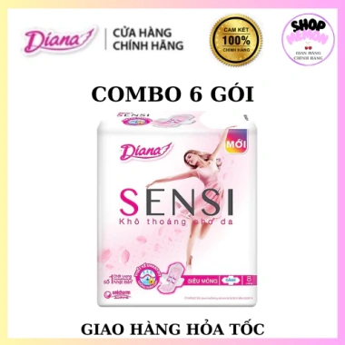 Diana Sensì Siêu Mỏng Cánh 6 Gói (8 miếng/gói) - Giá ưu đãi 142.000₫, bảo vệ nhẹ nhàng