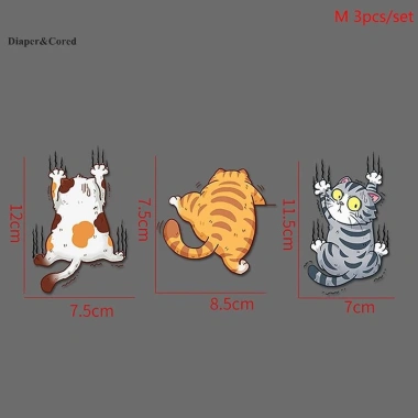 DIAPER & CORED 3 miếng dán xe thú cưng – thiết kế leo núi mèo, trang trí sáng tạo cho xe YTH