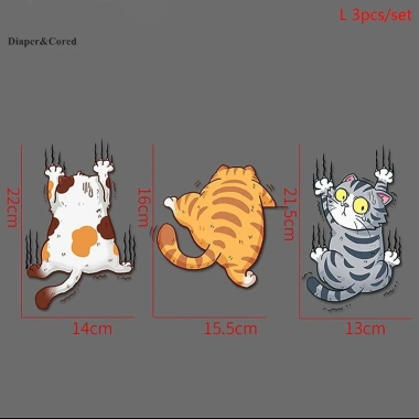 DIAPER & CORED 3 miếng dán xe thú cưng – thiết kế leo núi mèo, trang trí sáng tạo cho xe YTH