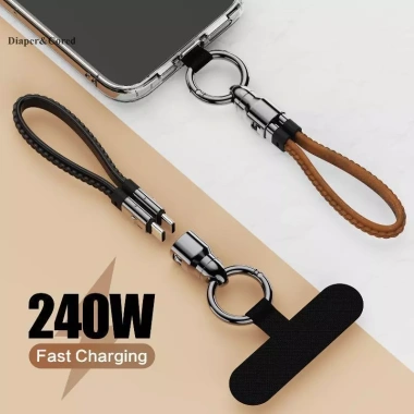 DIAPER & CORED Cáp USB‑C 240W 5A Ngắn Loại C, Móc Khóa Di Động, Sạc Nhanh Android